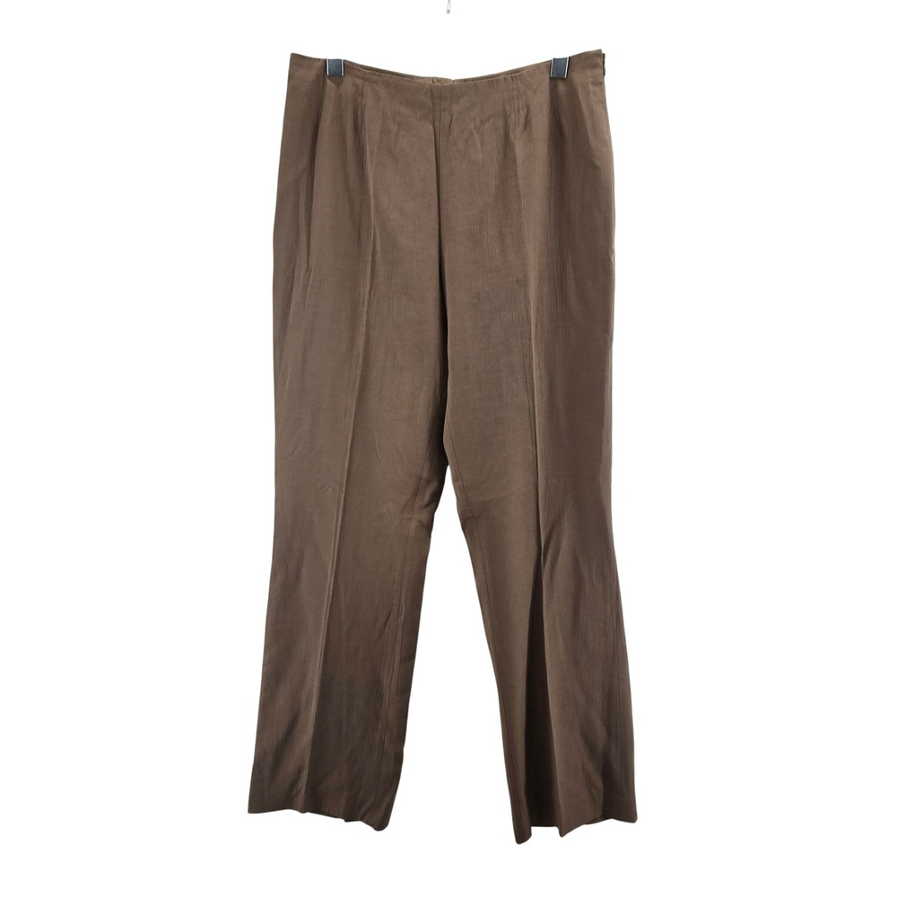 Akris Brown Textured Straight Leg Dress Pants Side Zip US 12 Tall Luxury
